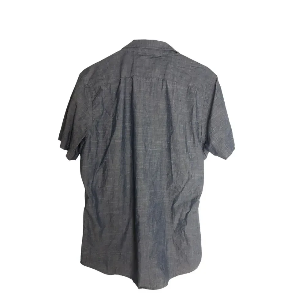 Banana Republic Shirt Men Medium Blue Soft Wash Slim Fit Short Sleeve Button Dow